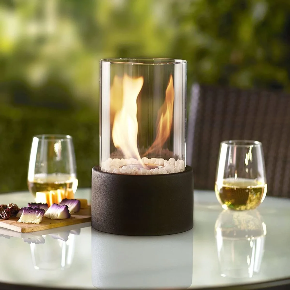 Free standing Glass cover fireplace indoor outdoor true-fire iron round small convenient alcohol heater portable