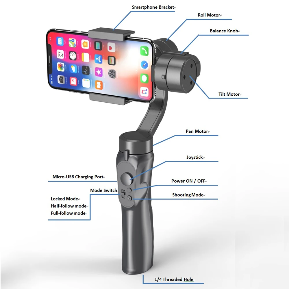 3 оси Складная селфи видео Gimbal карданный стабилизатор для смартфона iPhone