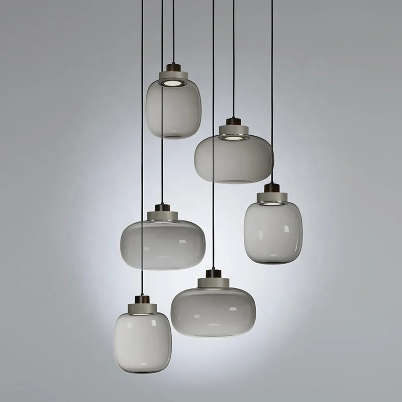 Modern Pendant Lights Smoky Gray White Glass Lampshade Loft Pendant Lamp for Dinning Room Home Decoration Glass Pendent Lighting