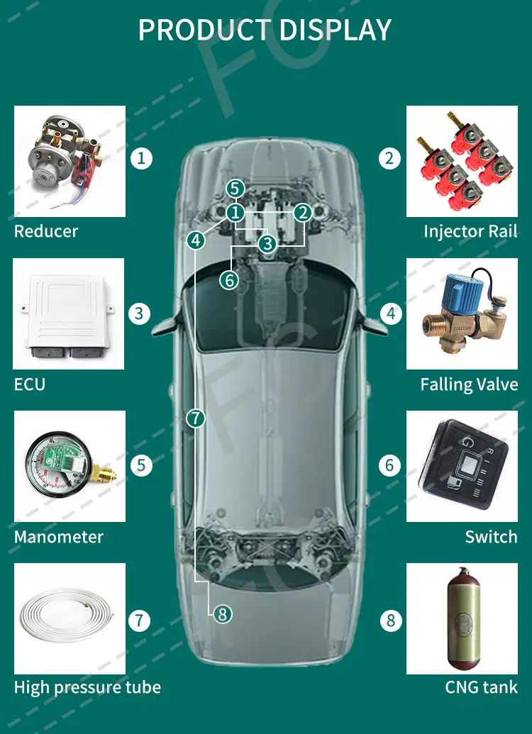 FC 6CYL GNV cng autogas fuel Injector Ecu conversion kits For Petrol Engine 6 cylinder complete kits