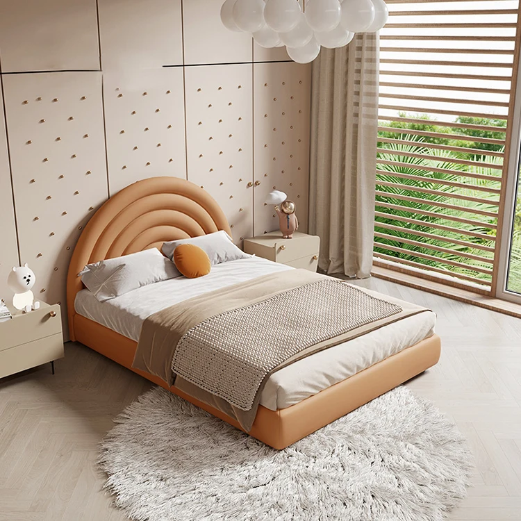 Modern Rainbow Design Customized Size Wooden Bedroom Cute Pink Bed