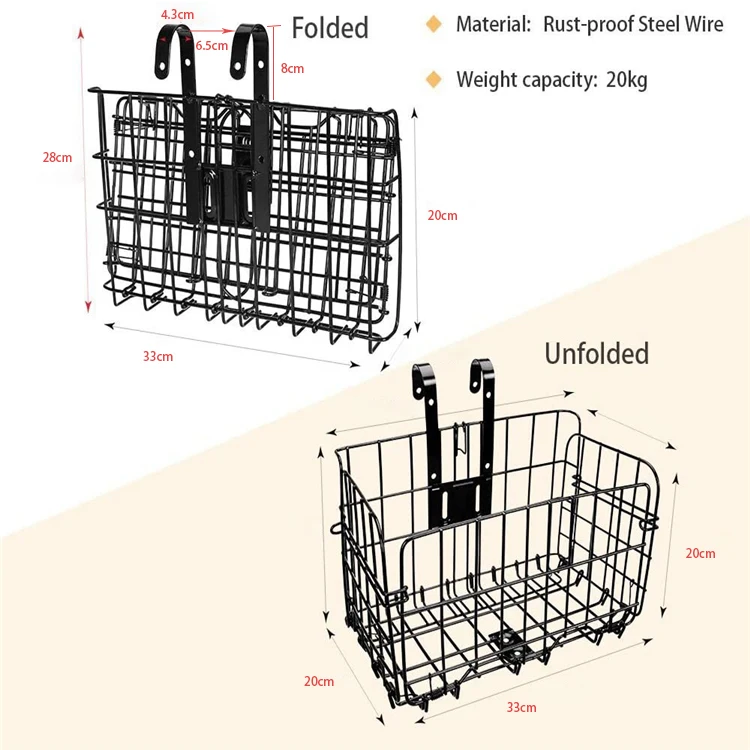 
Rust Proof Removable Bike Wire Basket with Handles Easy Installation on Front Handlebar Folding Bike Front Basket 