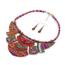 2021 Europe and the United States exaggerated retro ethnic wind tribal resin rice bead earwork + necklace two sets of women 100