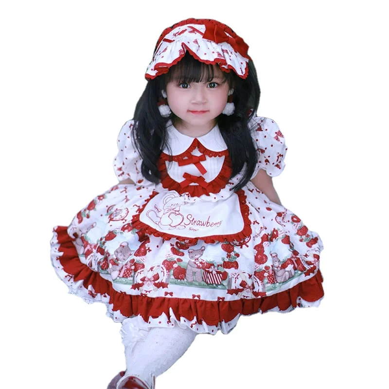 Sweet ruffles dress kid short sleeves dress cute Peter Pan collar embroidery baby spanish lolita girl dress