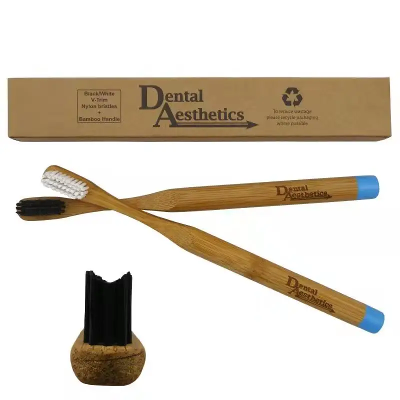 Dental Clinic adult 19cm Wavy Bamboo crank Handle Toothbrush  PBT Bristles with 40 Holes with Correct teeth