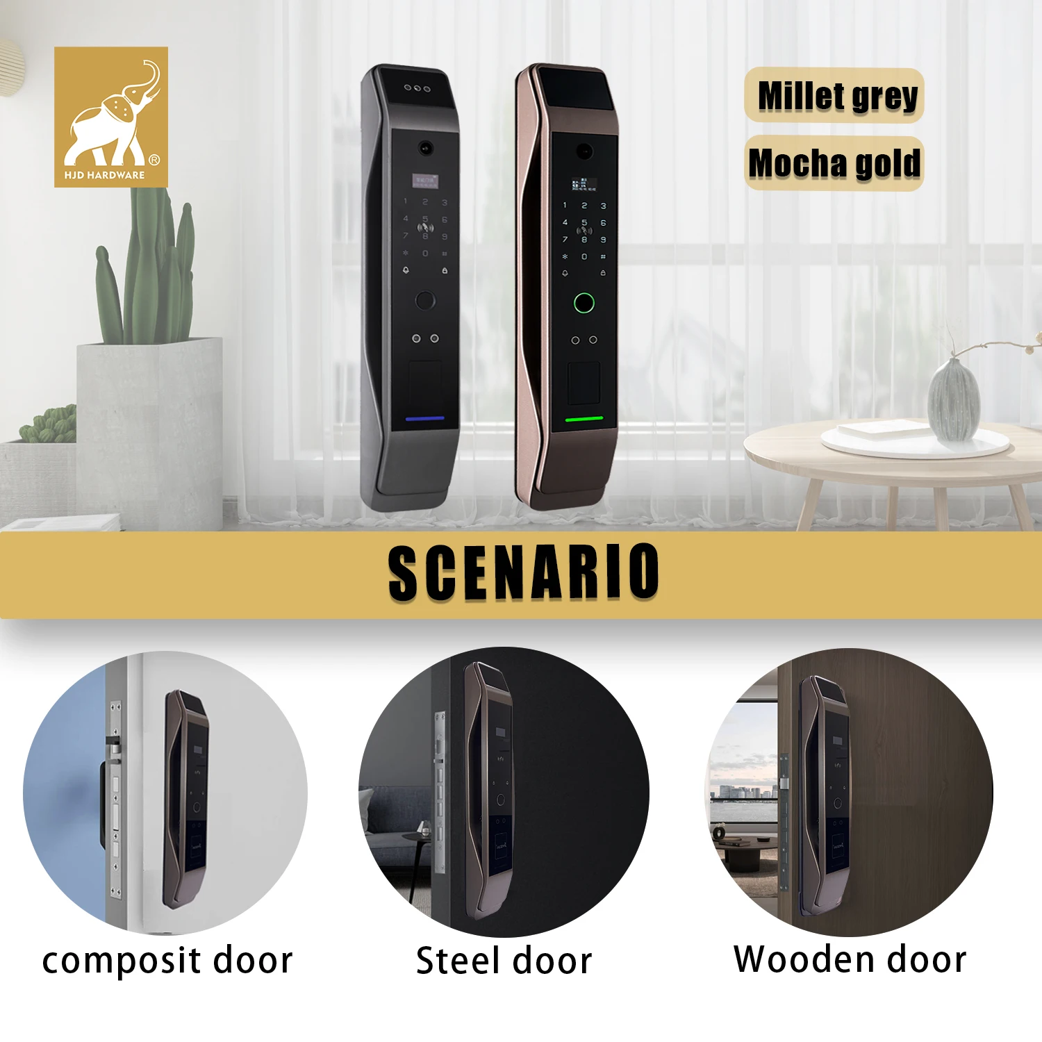 HJD Waterproof Tuya Wifi Smart IC Card Automatic Biometric Fingerprint Intelligent Digital Push Pull Keyless Door Lock