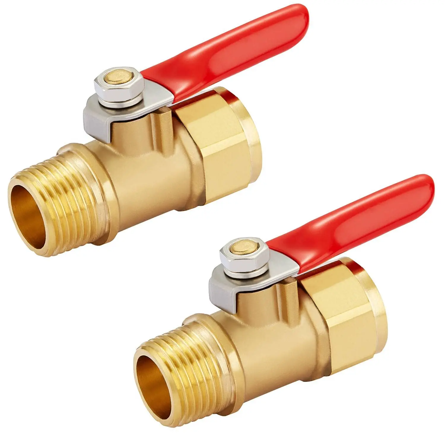 Brass 2 PCS Inline Mini Ball Valve Shut off Switch 180 Degree Operation Handle Rated to 600 Wog for Tank Drain