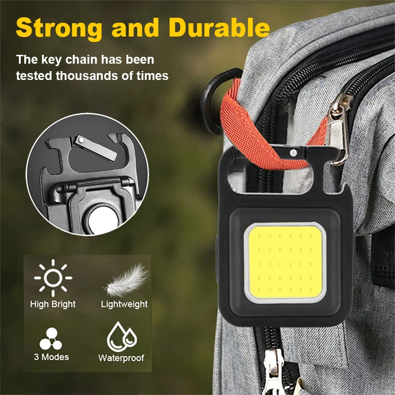 Mini Portable COB 3 Light Modes Bright Usb Led Rechargeable Torch Work Light Keychain Light