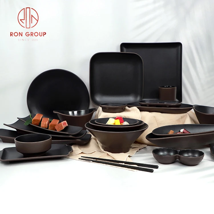 European round soup flat wholesale square dining black restaurant dinner melamine plates dishes dinnerware tableware bowl set