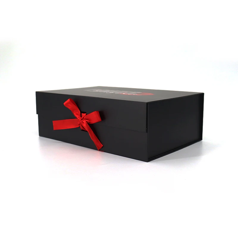 Black Paper Cardboard Double Magnetic Box Package Luxury For Clothes Foldable Magnet Flap Lid Gift Boxes For Dress With Ribbon