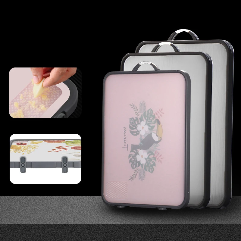 Kitchen  Various Sizes Rectangular Metal Non Slip Double Sided Plastic and Stainless Steel Chopping Board