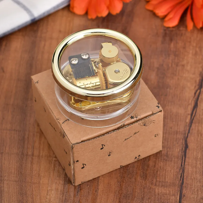 custom acrylic  round shape Music Box with 18-note musical movement
