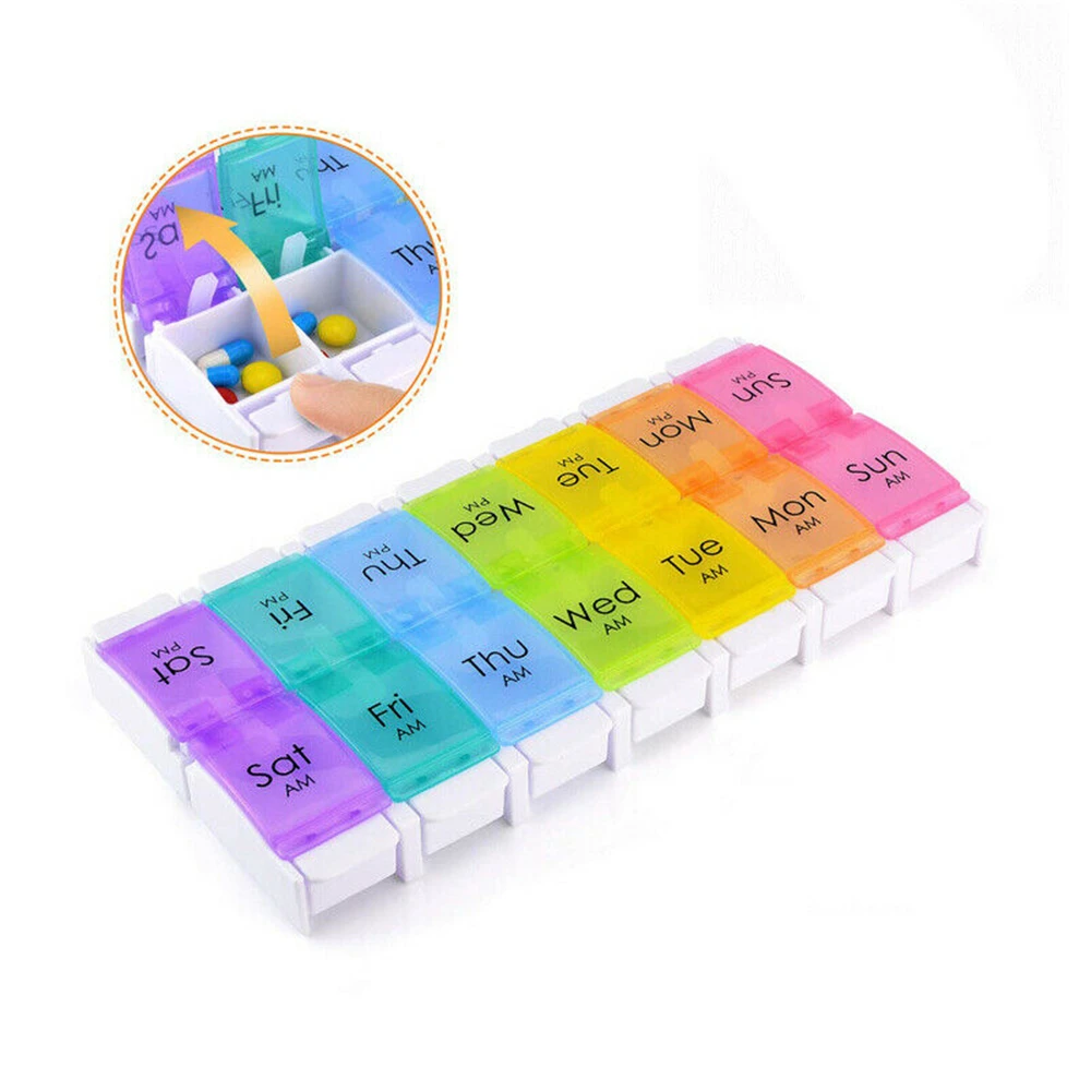 New Colorful 14 Cases 7 Days Medicine Weekly Plastic Pill Box Portable PP Pill Storage Cases