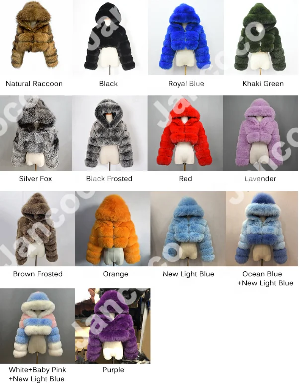 Wholesale Fluffy Fur Fox Coat Custom Color Real Raccoon Cropped Fur Coat Women With Hood for Ladies