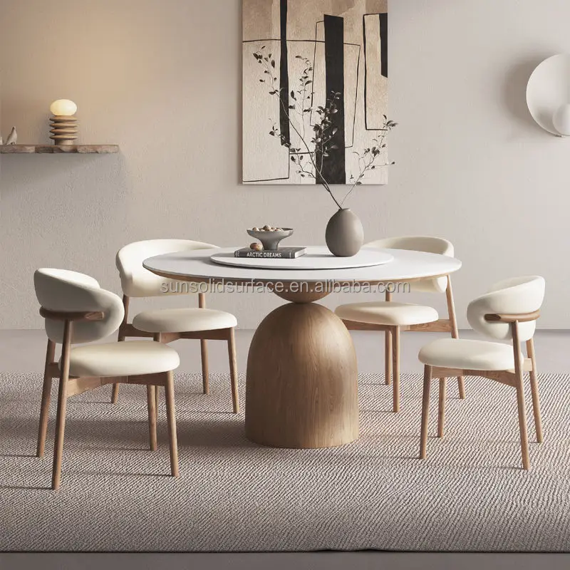 Modern Hotel Dining Room Furniture Style Wood Frame Round Walnut Dining Table And Chair Set use for home hotel restaurant
