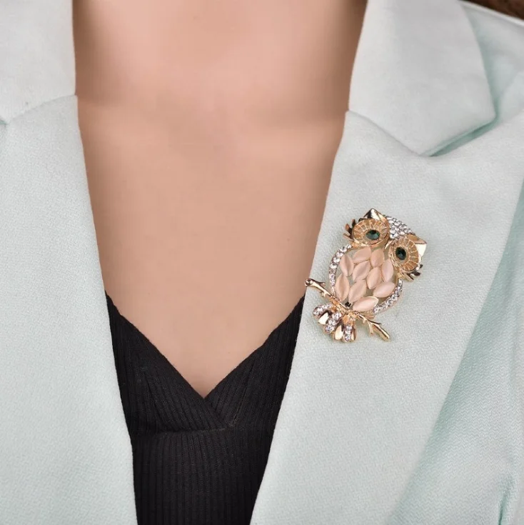 Stone owl brooches cute animal crystal brooches pins women girls birds clothes jewelry brooch buckles