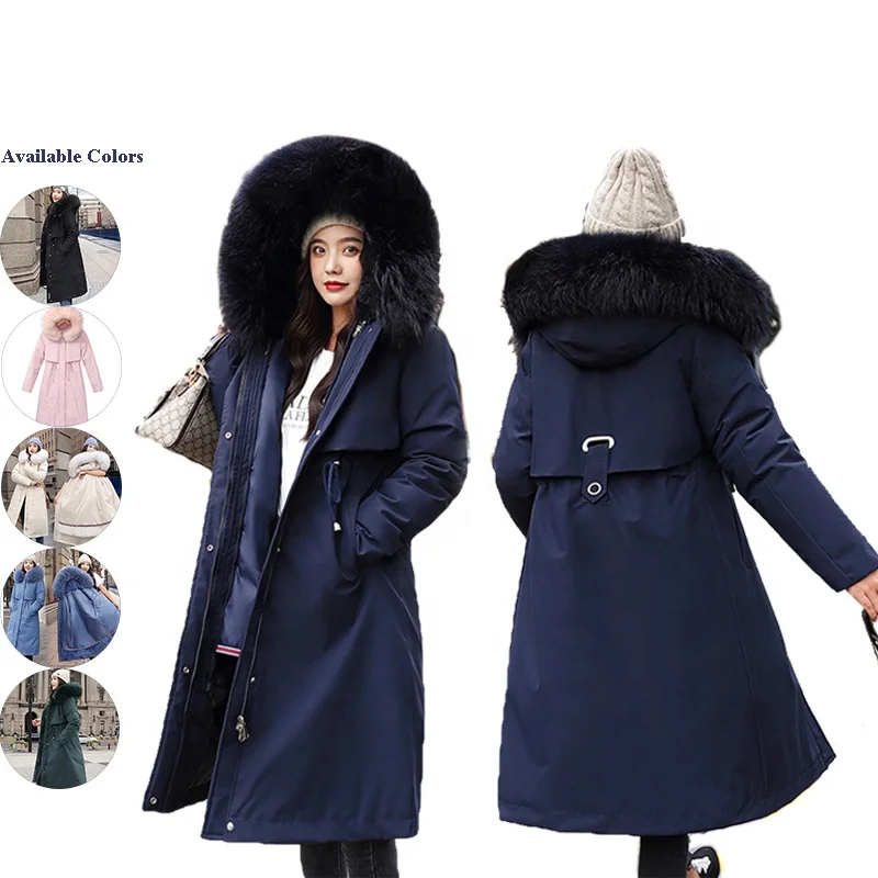 2022 New Parker Parka Fashion Adjustable Waist Fur Collar Winter Jacket Women Maxi Long Hooded Fleece Lined Parka Coat