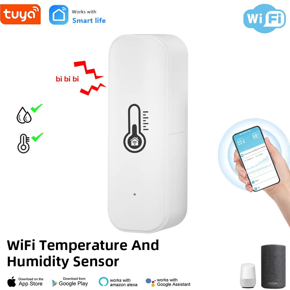 Tuya Smart Support Control de Voz Higrometro WIFI Sensor de Temperatura y Humedad