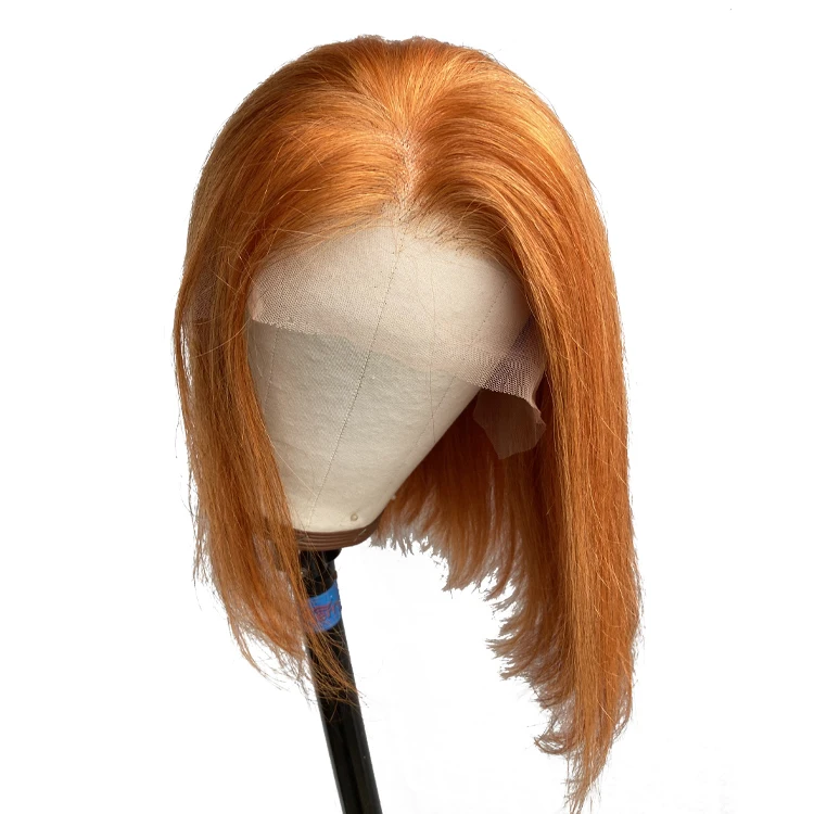 Wholesale Indian Virgin Ginger Orange 13x4 Transparent Lace Front Wig Straight Short Pixie Cut Human Hair Wigs for Black Women