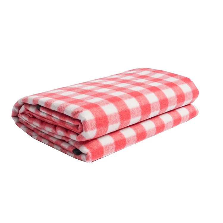 
White/Red plaid Outdoor Travel Waterproof Picnic Rug with Polar Fleece 