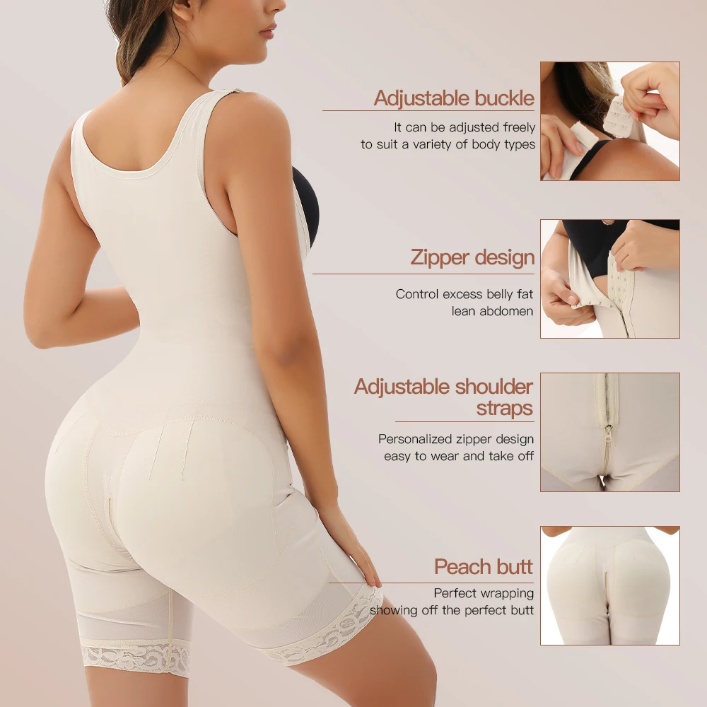 Fajas Colombianas Shapewear Women Tummy Control Post Surgery Compression Garment with Zipper Crotch