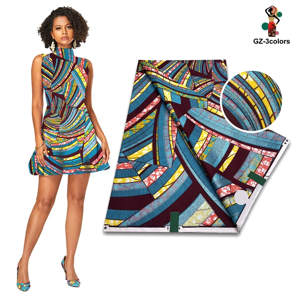 New Arrival 100% Cotton Grand Super Gold Wax  Glitter Wax Print Fabric Ankara