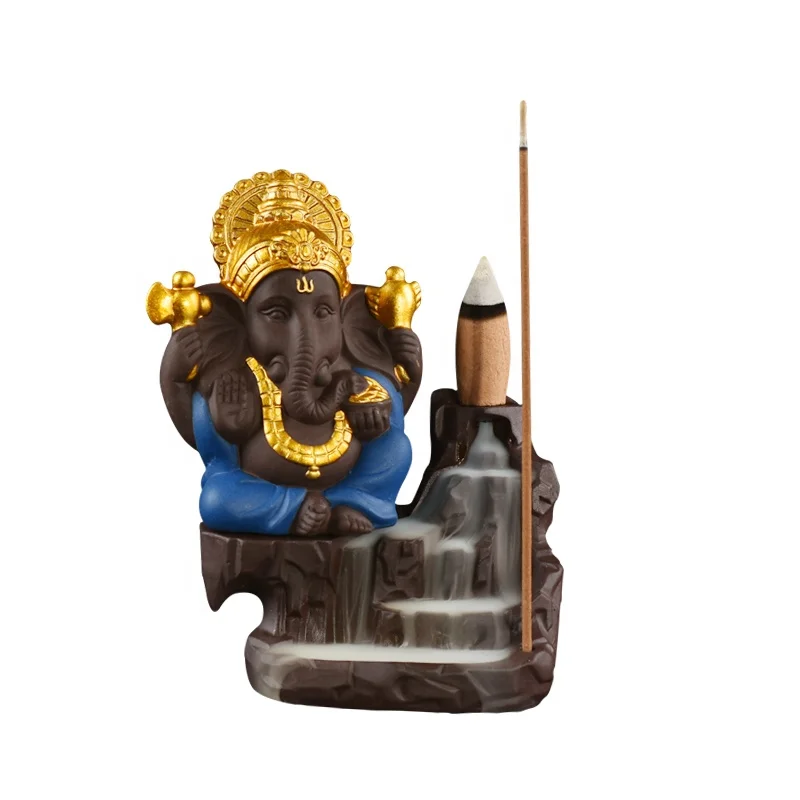 Elephant god Censer Holder Waterfall Flowing incense Cone Ganesha Ceramic Backflow Incense Burner