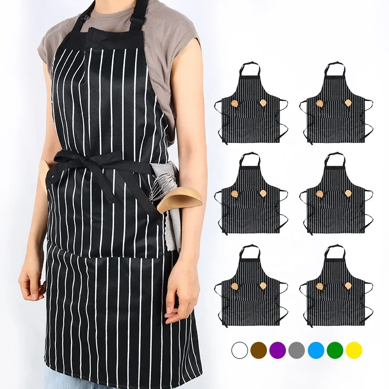 CHANGRONG Promotional Women Men Black Adjustable White Pinstripe cotton Painting Cooking Kitchen Bib Apron