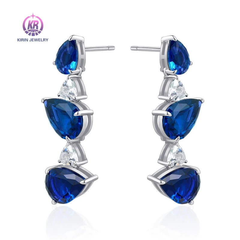 Kirin Jewelry Fashion jewelry earrings 925 sliver jewelry pink blue amethyst cz birthstone dangle drop stud heart earrings women