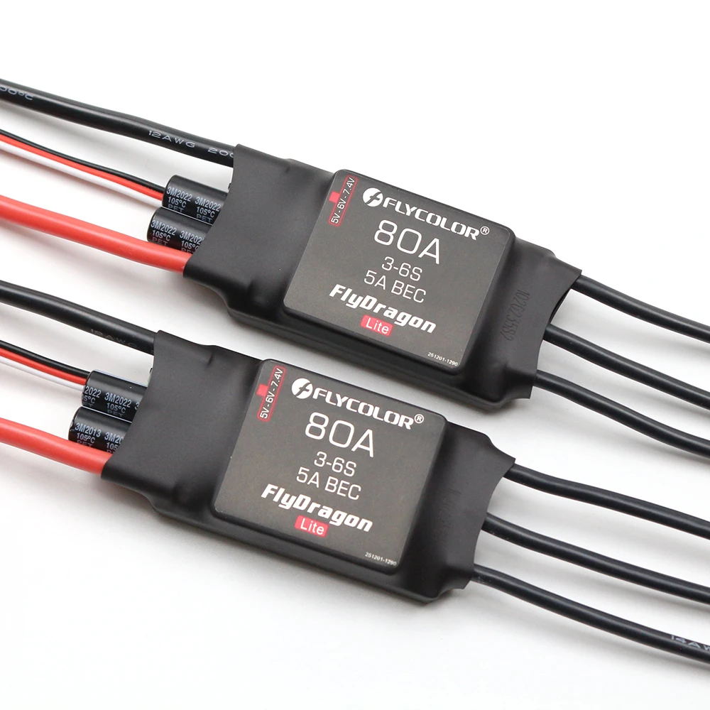 Flycolor FlyDragon Lite 3-6S 60A 80A Brushless ESC With 5V/6V/7.4V 5A Adjustable BEC for RC Airplane