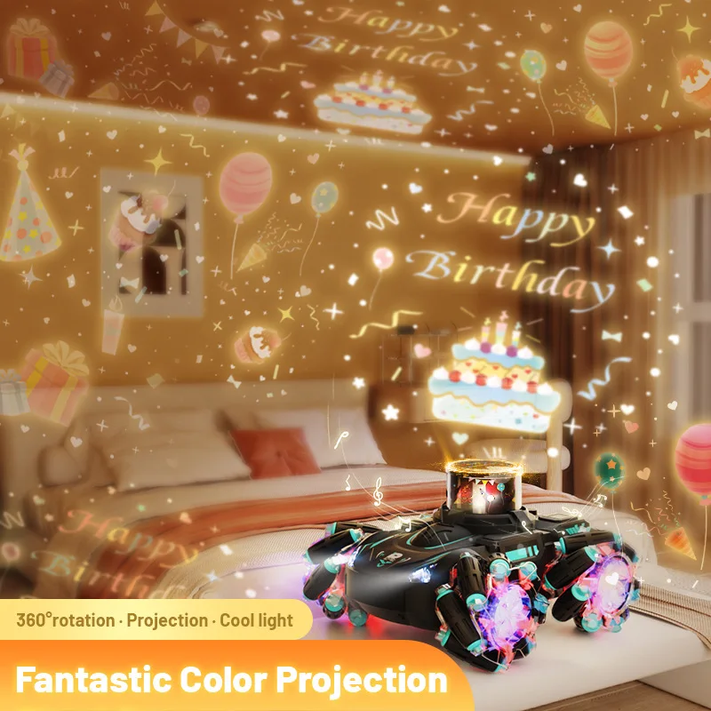 AiJH 2.4GHZ Color HD Projector RC Car Twisting Stunt Light Music Drift Rc Auto 360 Degree Rotation RC Racing Cars