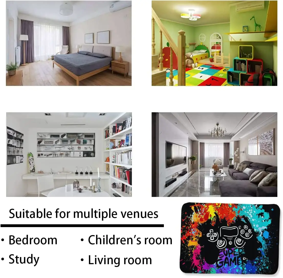 Gamer Rugs for Bedroom Boys Teens Printed Game Gamepad Carpets Living Room Mat Home Decor Non-Slip Crystal Floor Polyester Decor