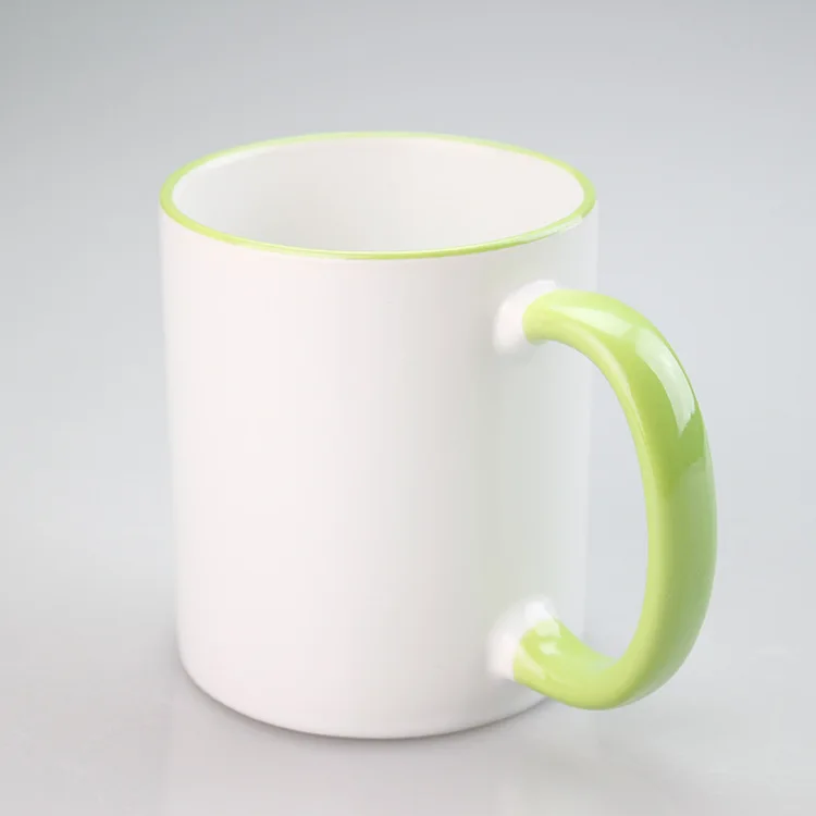 Hot Sell Heat Transfer 11oz  Customized  Handle Coffee Colorful Rim DIY Blank Cup Ceramic Sublimation Mug