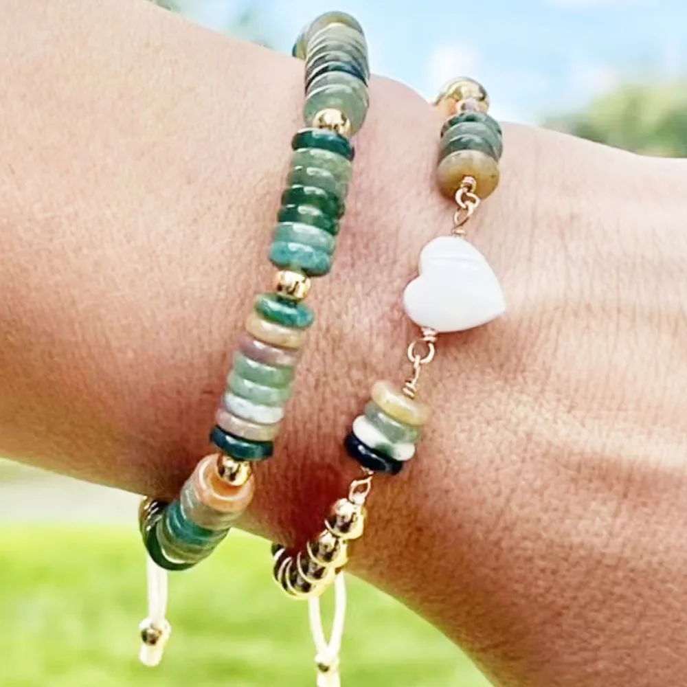 abacus gemstone healing spacer stone and crystals beads  adjustable on the hand bracelet set heart of shell charm women jewelry