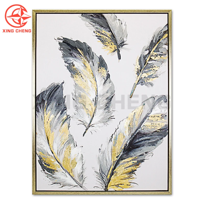 Ручная роспись Абстрактная живопись маслом золотые перья настенный художественный холст картины для гостиной Декор