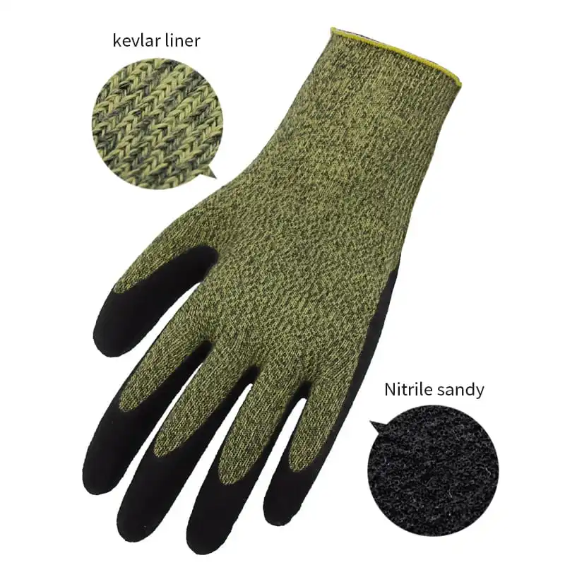 13g Kevlar Liner Palm Coated Sandy Nitrile Work Gloves High Quality Anti-cutting Anti-slip Industrial Safety Gloves for Unisex