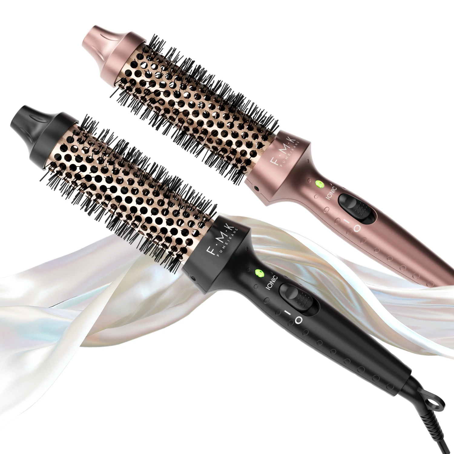 Digital Unique Round Design Tourmaline Ceramic Coated Barrel Smooth,Shiny-Looking  Hot  Brush with LED Lights