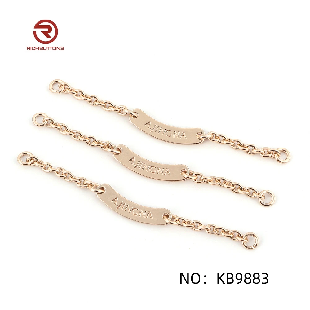 Factory Vintage Decoration Clothing Collar Round Labels Logo Custom Metal Tags with Chain