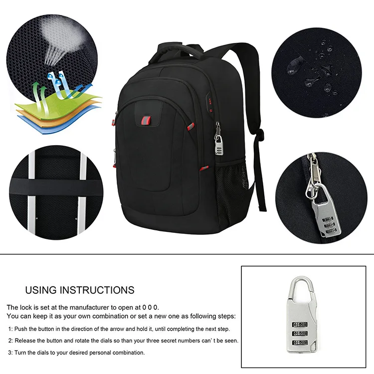 hot sale fashion business bags Oxford Reflective password lock water resistant light school backpack laptop backpacks mens