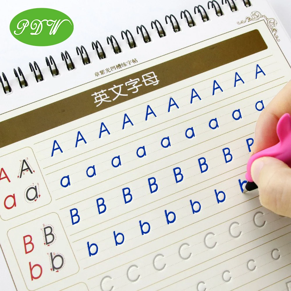 
Reusable English Alphabet Copybook Hand Writing Groove Auto Fades Educational book 