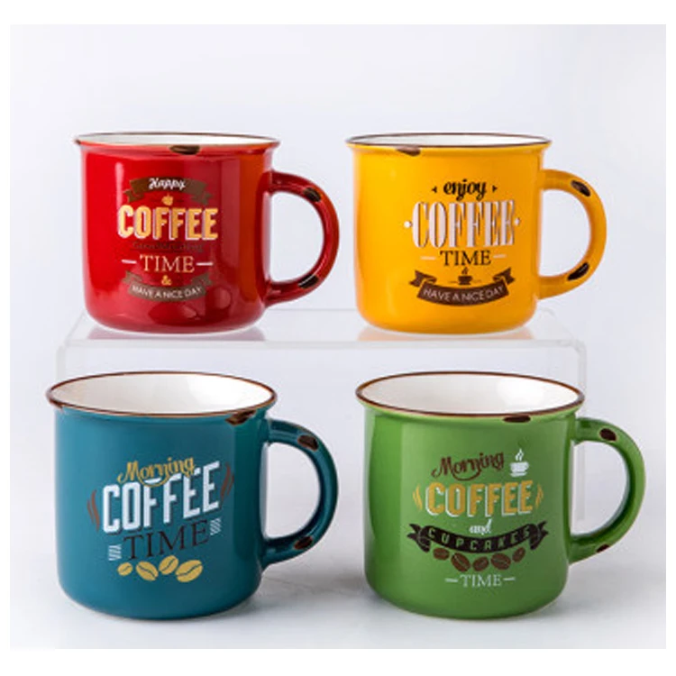 nostalgic style imitation enamel look pottery cup coffee milk ceramic enamel mug