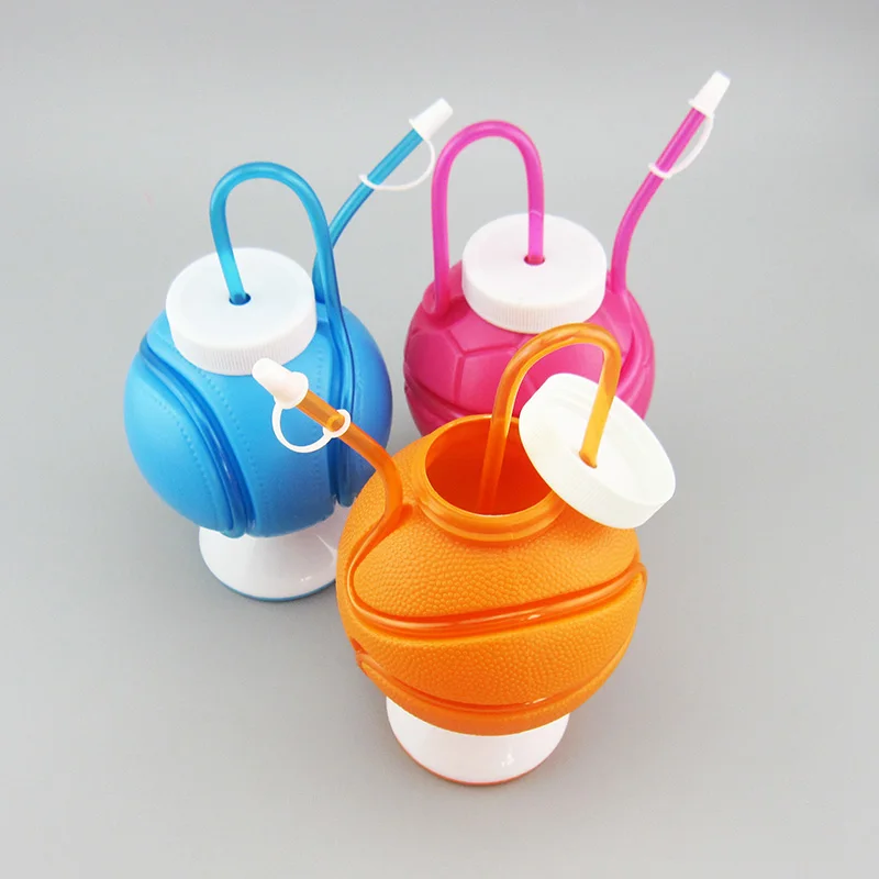 650ml Football / Tennis /Basketball Shaped Plastic Straw Cup water drink  bottle for promotion