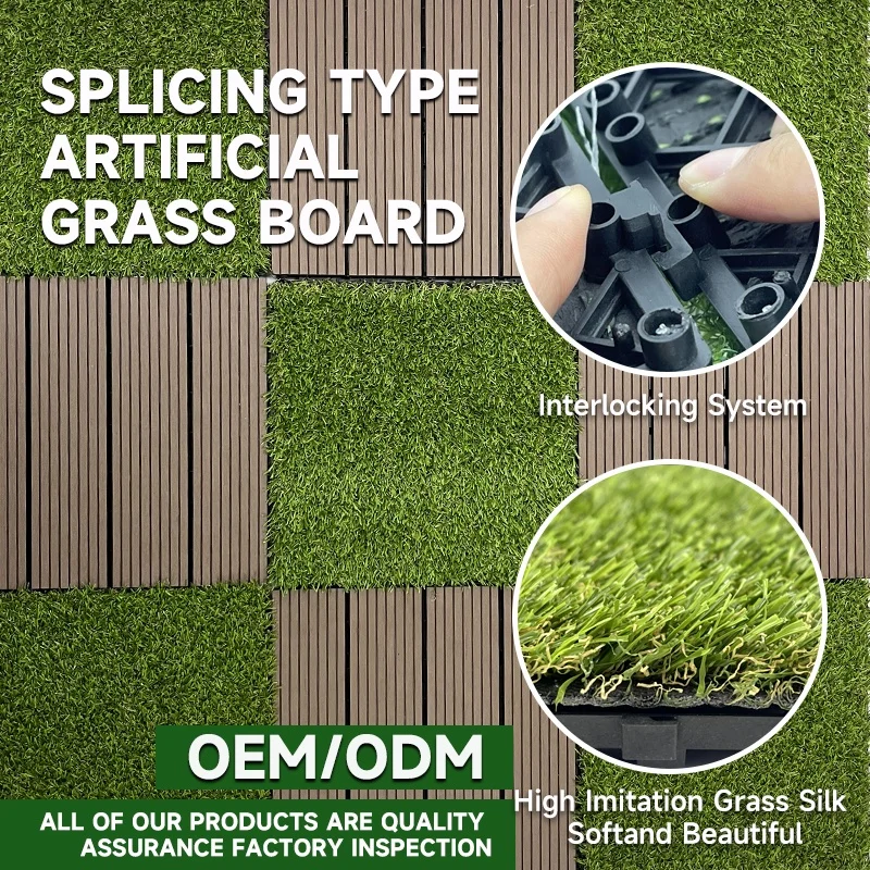 30cm High density Green Patchwork Artificial Grass Carpet Interlocking Turf Decking Tiles for Outdoor Soccer Faux Grass Floor