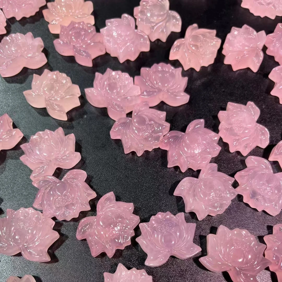 Wholesale Crystal Crafts Carving Flowers Gemstone Flowers Rose Quartz Lotus flower For Love