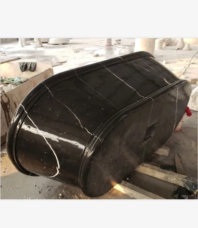 freestanding honed Nero Margiua oval marble stone bathtub