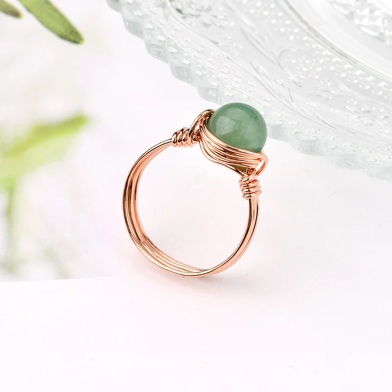 Women Natural Stone Pure Hand-Woven DIY Ring Winding Crystal Beads Exquisite Creative Personality Ring