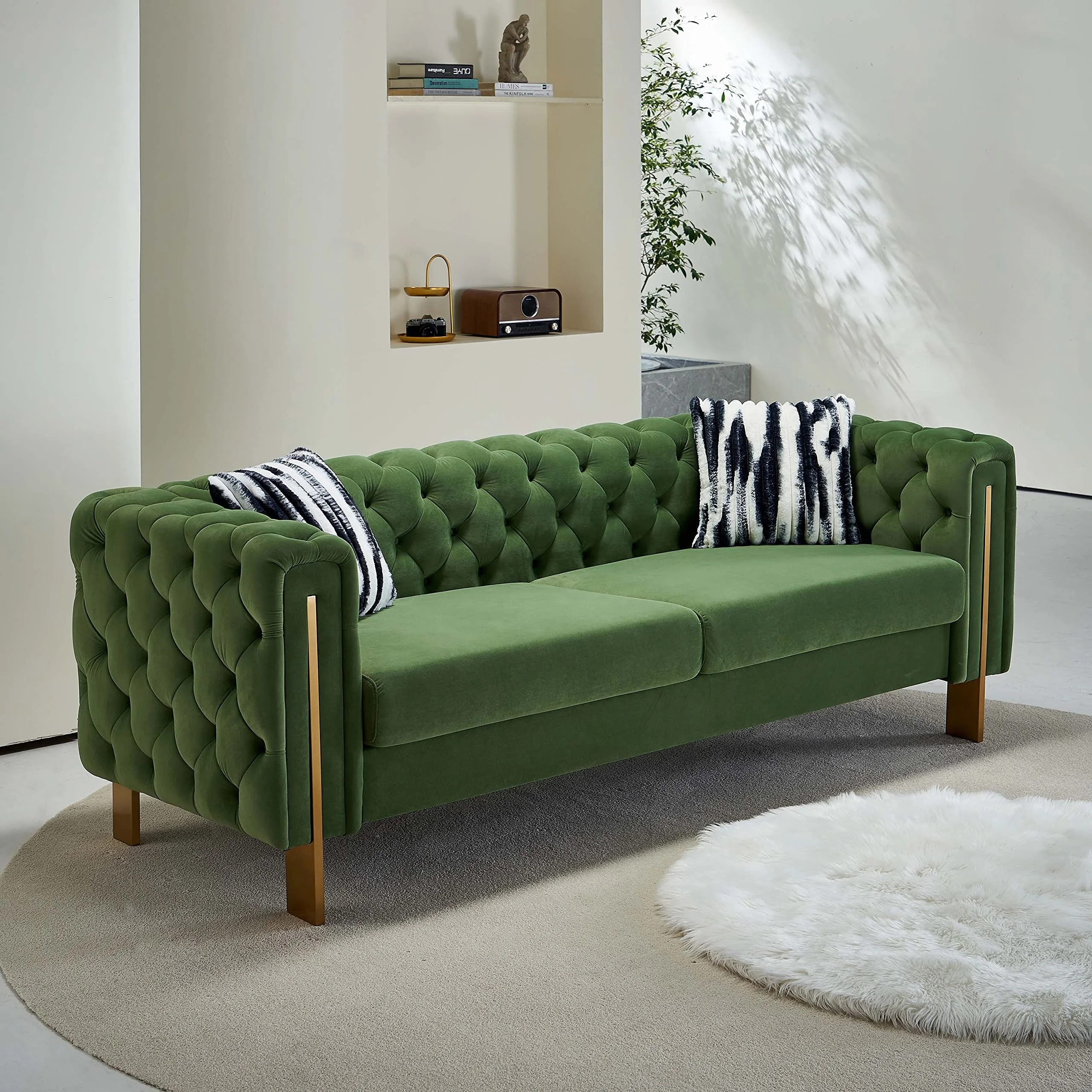 Velvet Couches for Living Room Chesterfield Sofa 3-Seater Comfy Sofas Upholstered Living Room Sofa Black