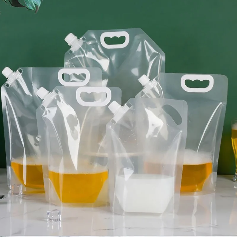 Customize logo disposable stand up clear juice milk beverage pouch liquid packaging plastic drink bag with spout