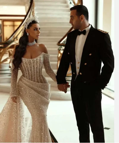 New Luxury Silver Evening Dress Fairy Sequin Strapless Dress Noble Elegant Slimming Banquet Fishtail Dress