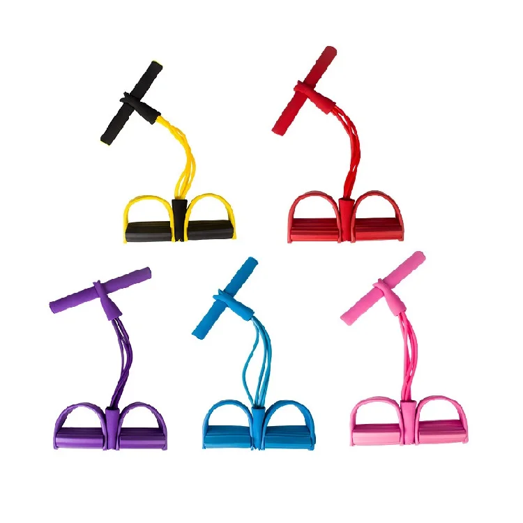 Foam Handle Elastic Rope Leg Slimming Yoga Elastic Belt 4 Tubes Foot Pedal Pull Rope Leg Tension Belt
